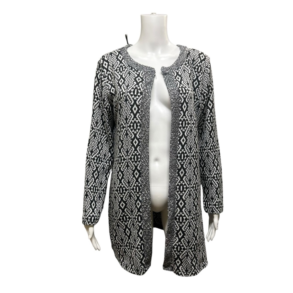 Candy Couture Black White Tribal Pattern Open Front Cardigan Size XL